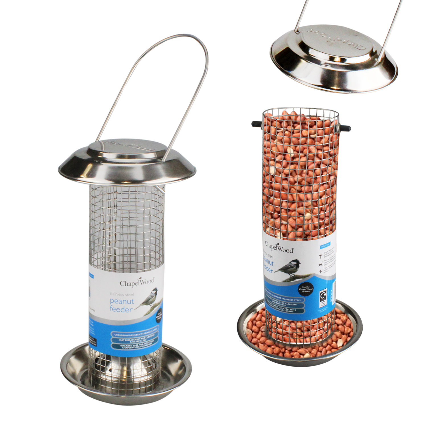 CHAPELWOOD STAINLESS STEEL HEAVY DUTY GARDEN BIRD SEED FEEDER PEANUT