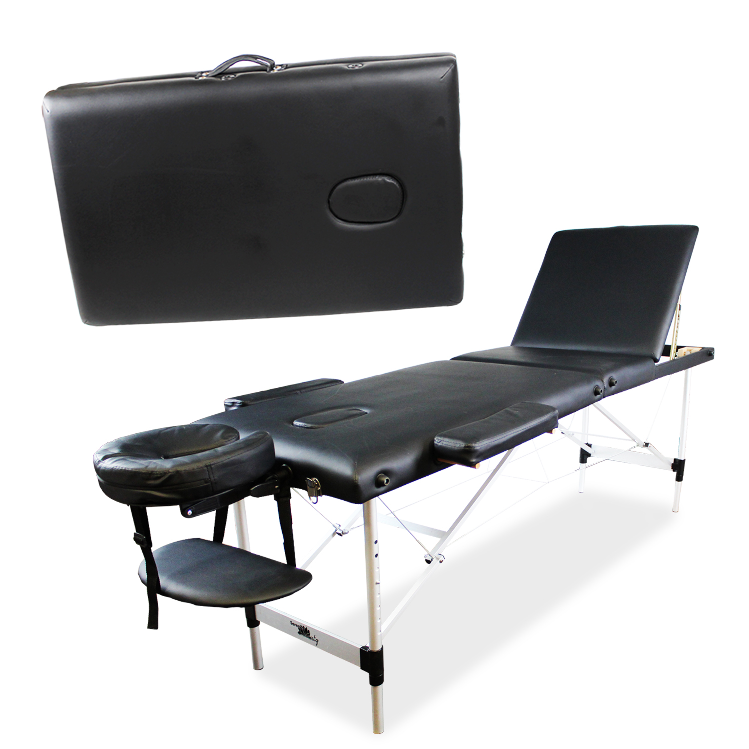 Beauty Bed Massage Table Portable Black Folding Therapy Couch