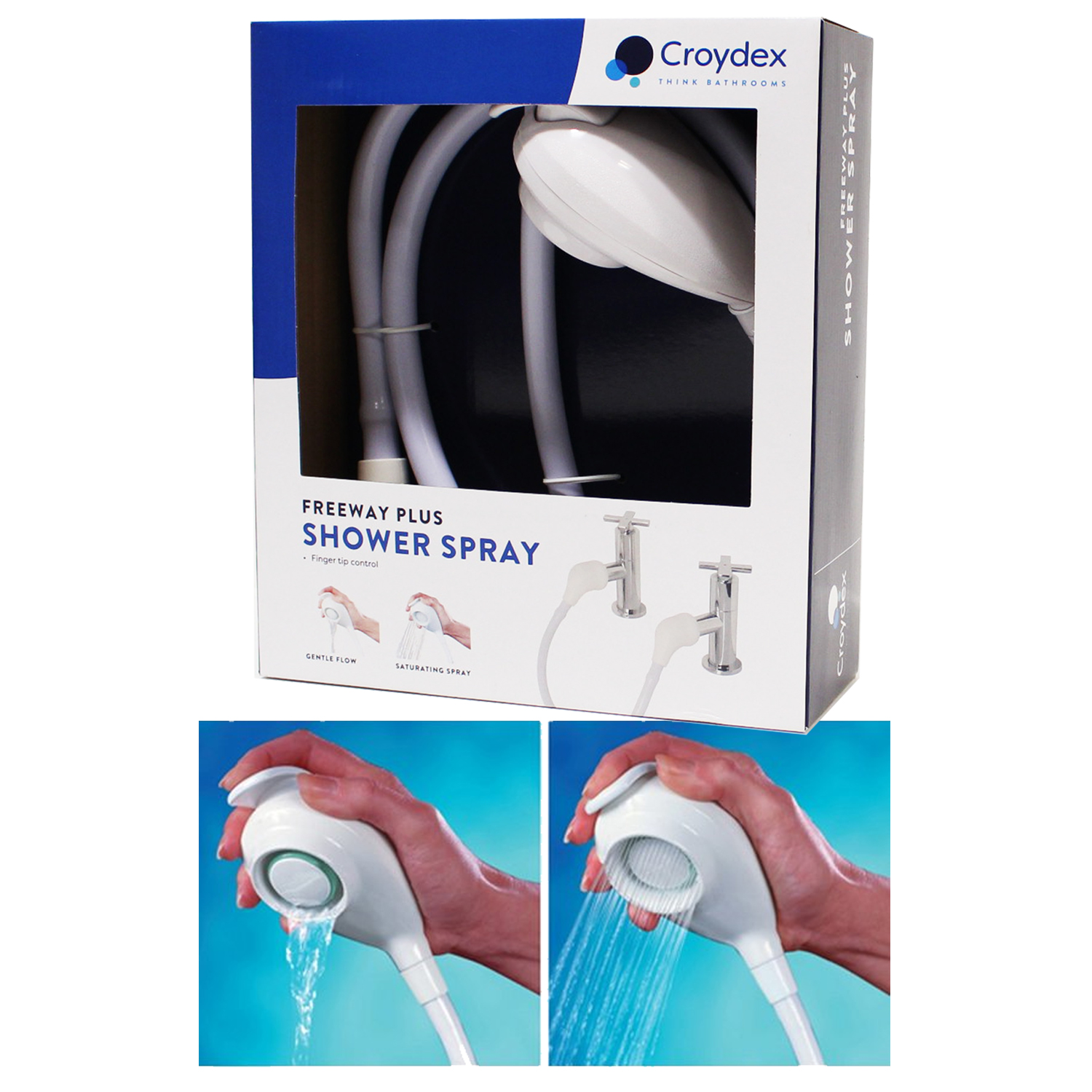 Croydex Hand Shower Connector Spray Sink Bath Tap Double Shampoo Push