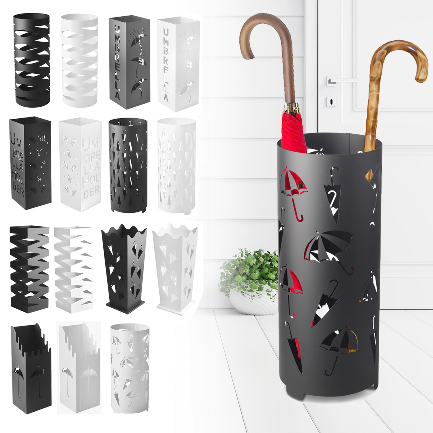 Metal Umbrella Stand Holder Storage Rack Rain Water Drip Tray Walking