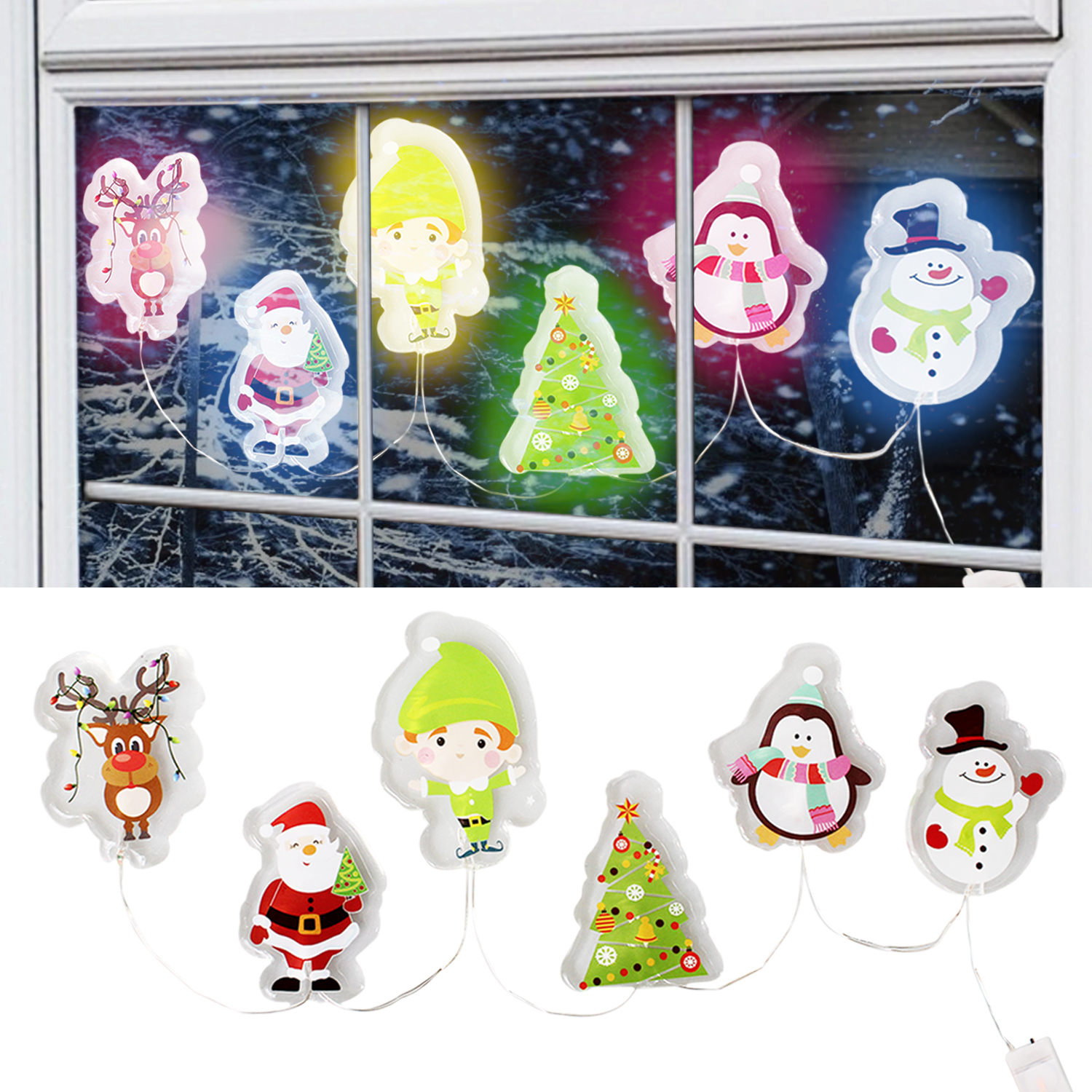 Christmas Led Light Up Stickers Gel Window Decorations Tree Glass