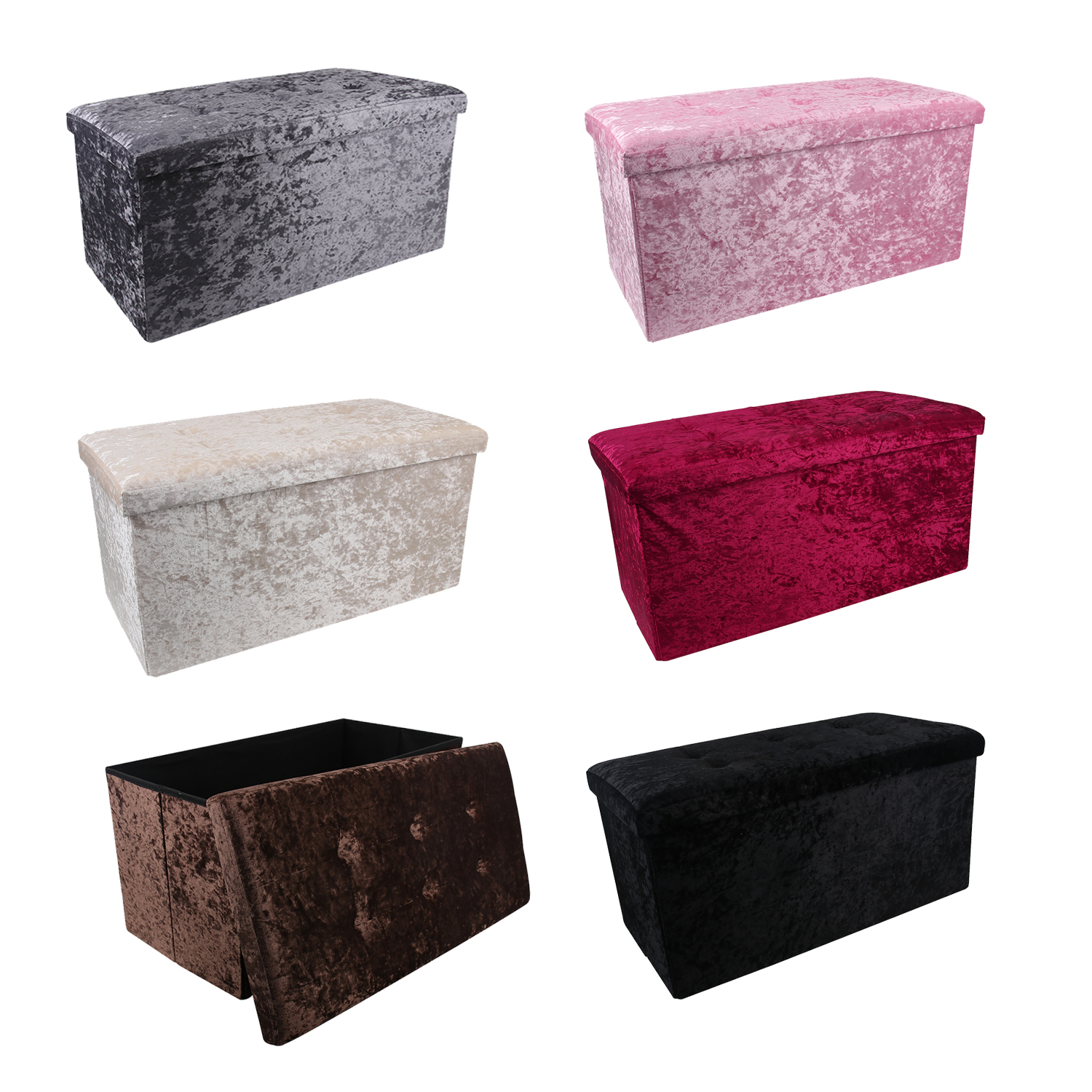 Large 2 Seater Crushed Velvet Foldable Ottoman Storage Box Double Bed