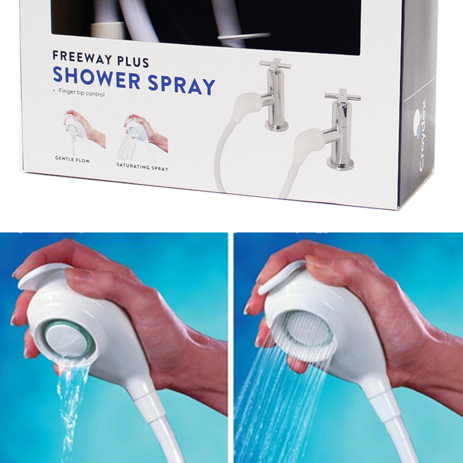 Croydex Hand Shower Connector Spray Sink Bath Tap Double Shampoo Push