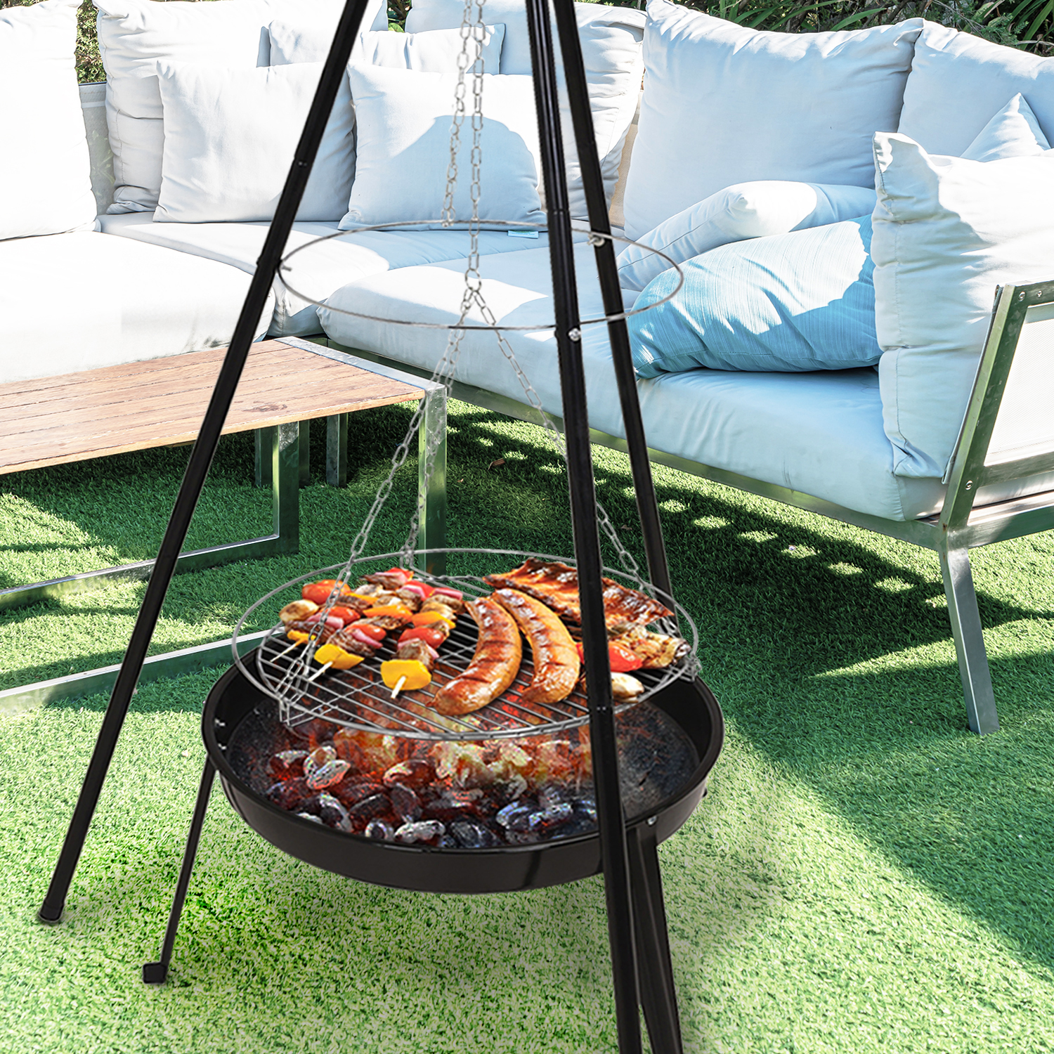 BBQ Firepit Hanging Grill Campfire Outdoor Fire Camping Cooking Patio