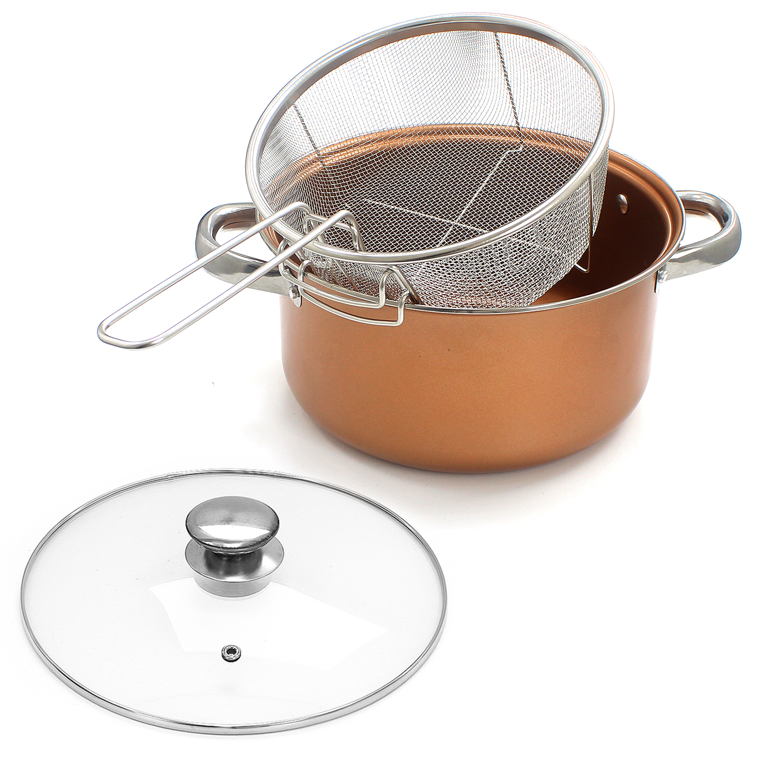 Stove Top Chip Pan Deep Fat Fry 4in1 Fryer Stew Frying Basket Glass