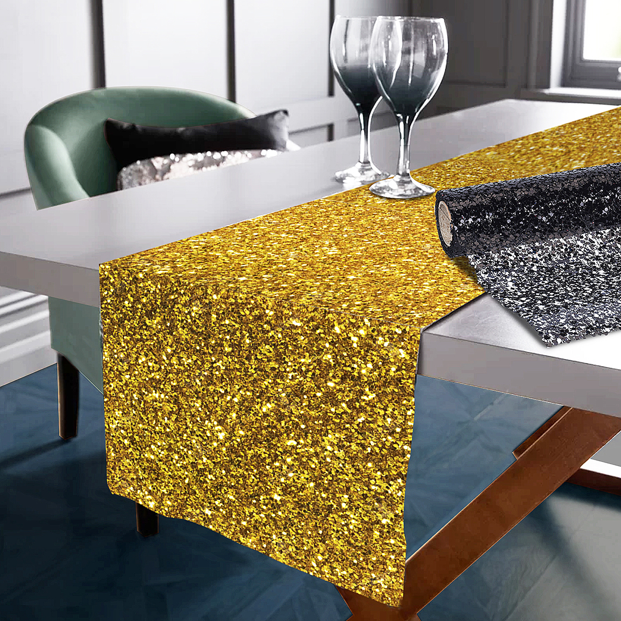 Party Table Runner Christmas Glitter Cloth Sequin Dining Room