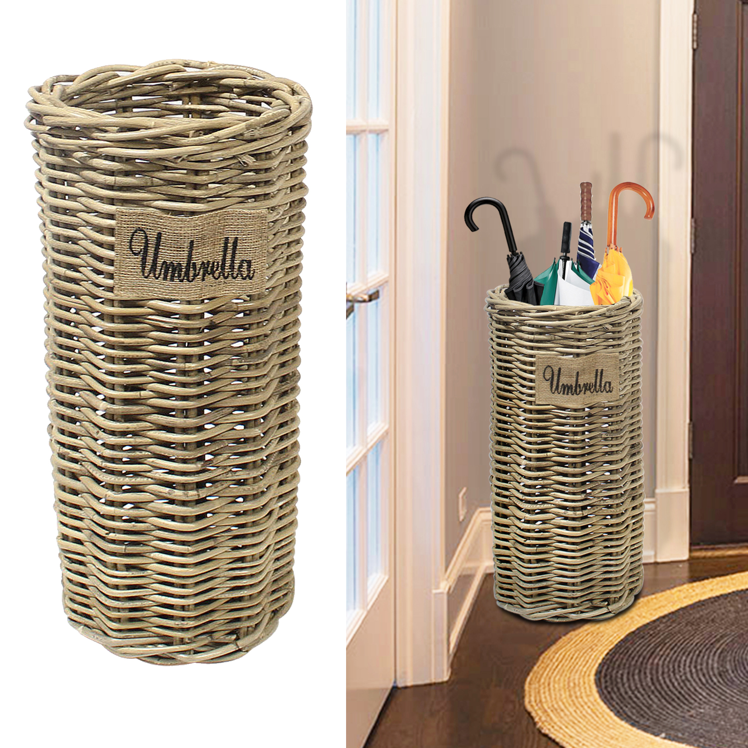 Umbrella Rack Stand Rattan Wicker Basket Bin Brolly Walking Stick