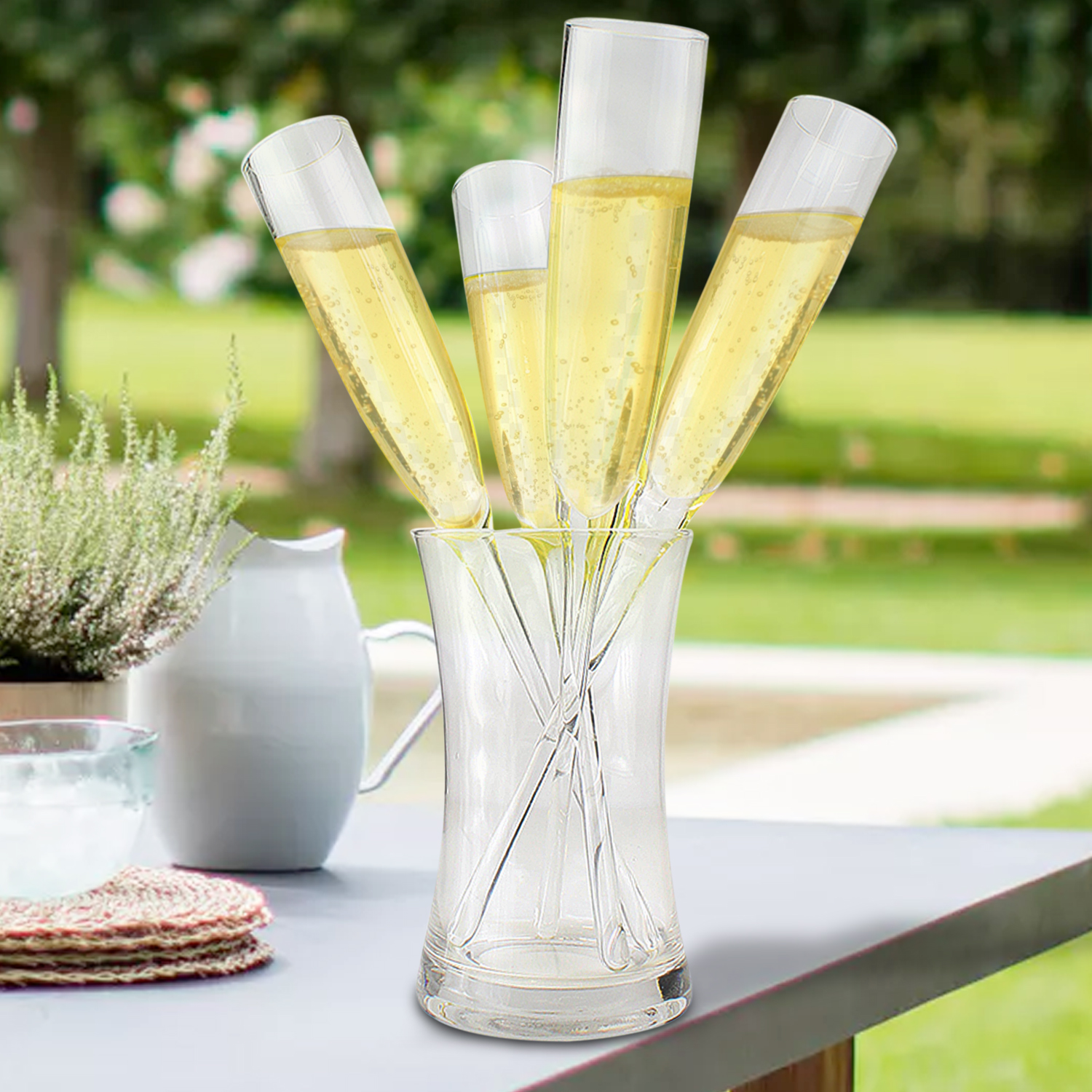 Champagne Glasses Set 4 Flute Wine Long Stem Glass Party Vase