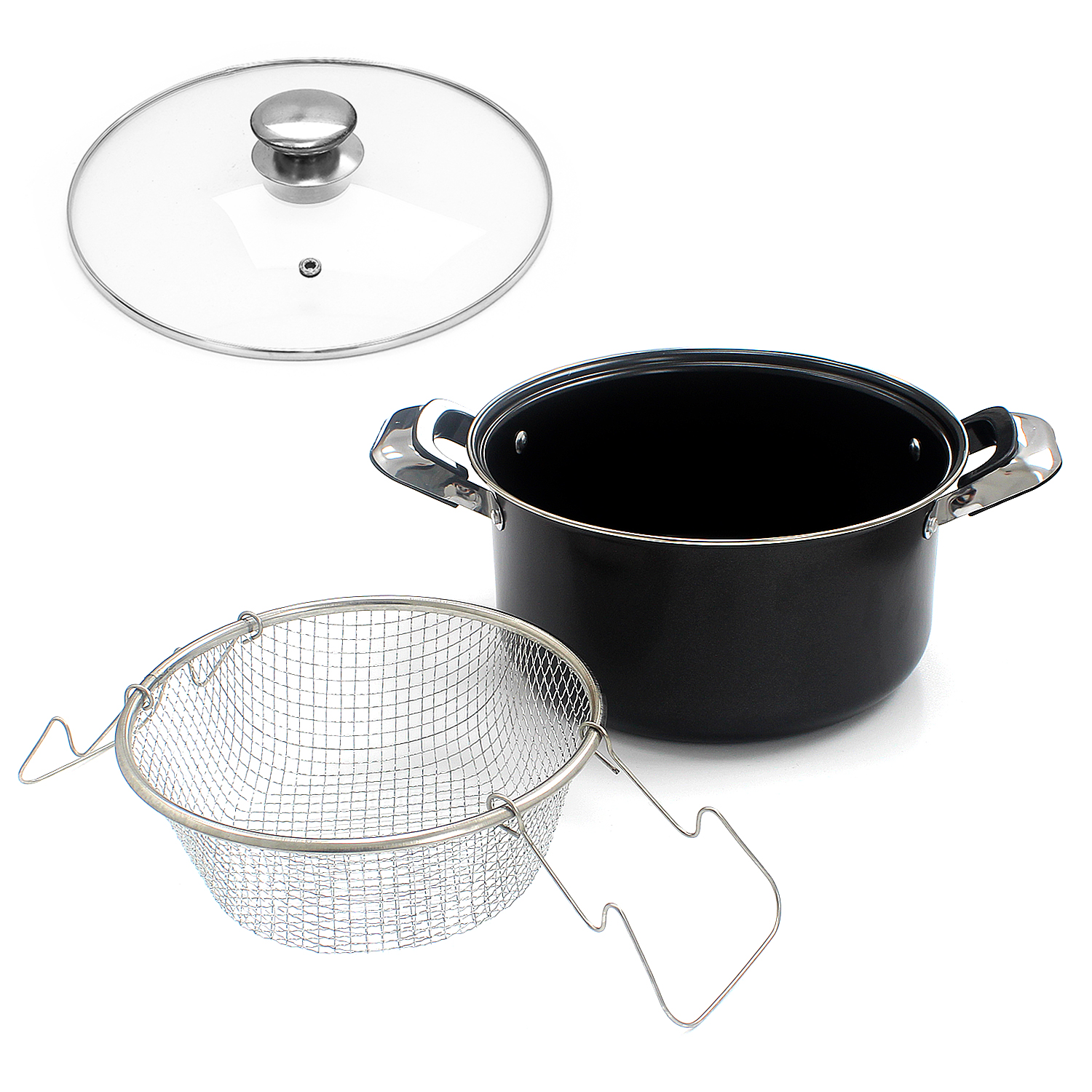 24cm Deep Fat Fryer Non Stick Chip Pan Casserole Pot Fry Frying Basket
