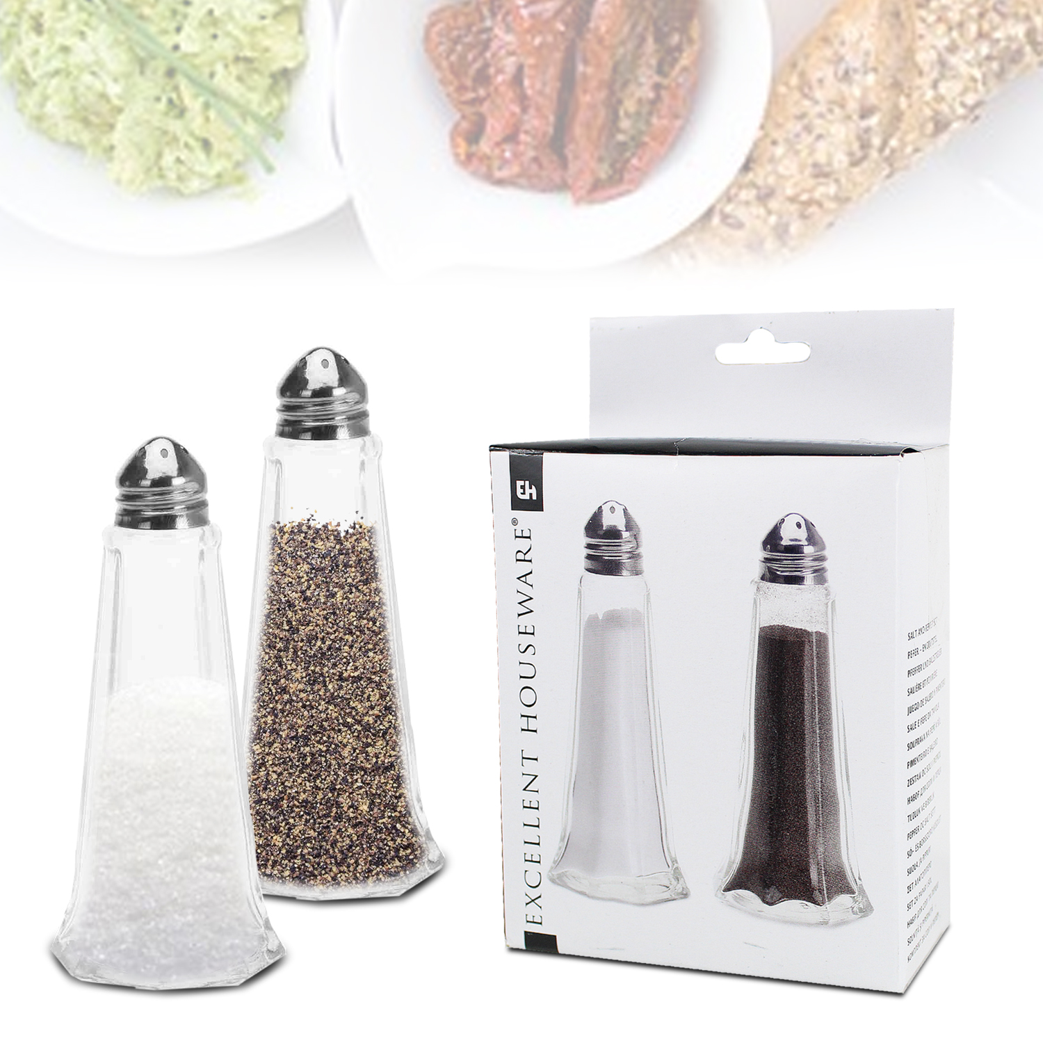 Salt Pepper Set Glass Shakers Holders Kitchen Spice Food Condiments