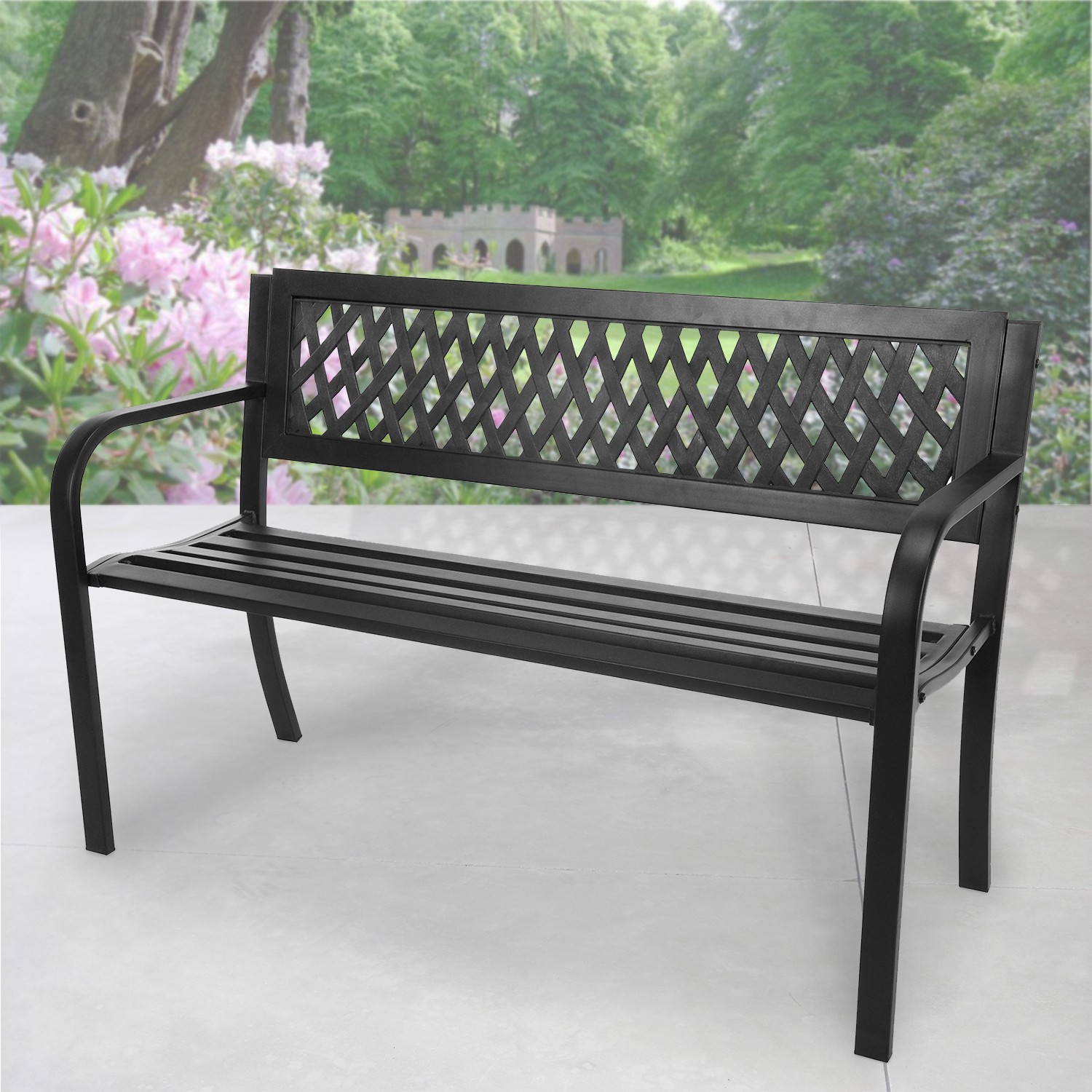 Steel Garden Bench 3 Seater Outdoor Patio Park Seating 