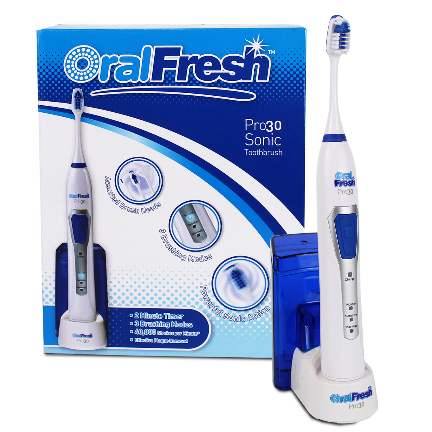Oral Fresh Pro30 Sonic Electric Toothbrush Rechargeable Plaque Removal