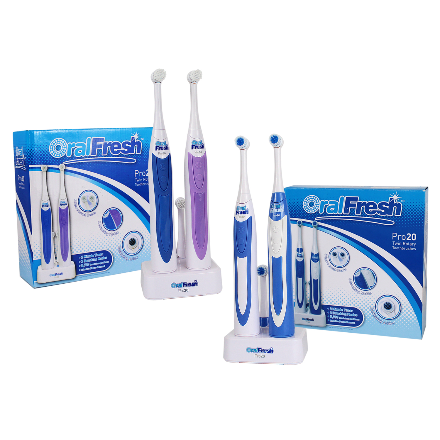 Set of 2 Electric Toothbrush Oral Fresh Pro20 Twin Pack Rotary Head