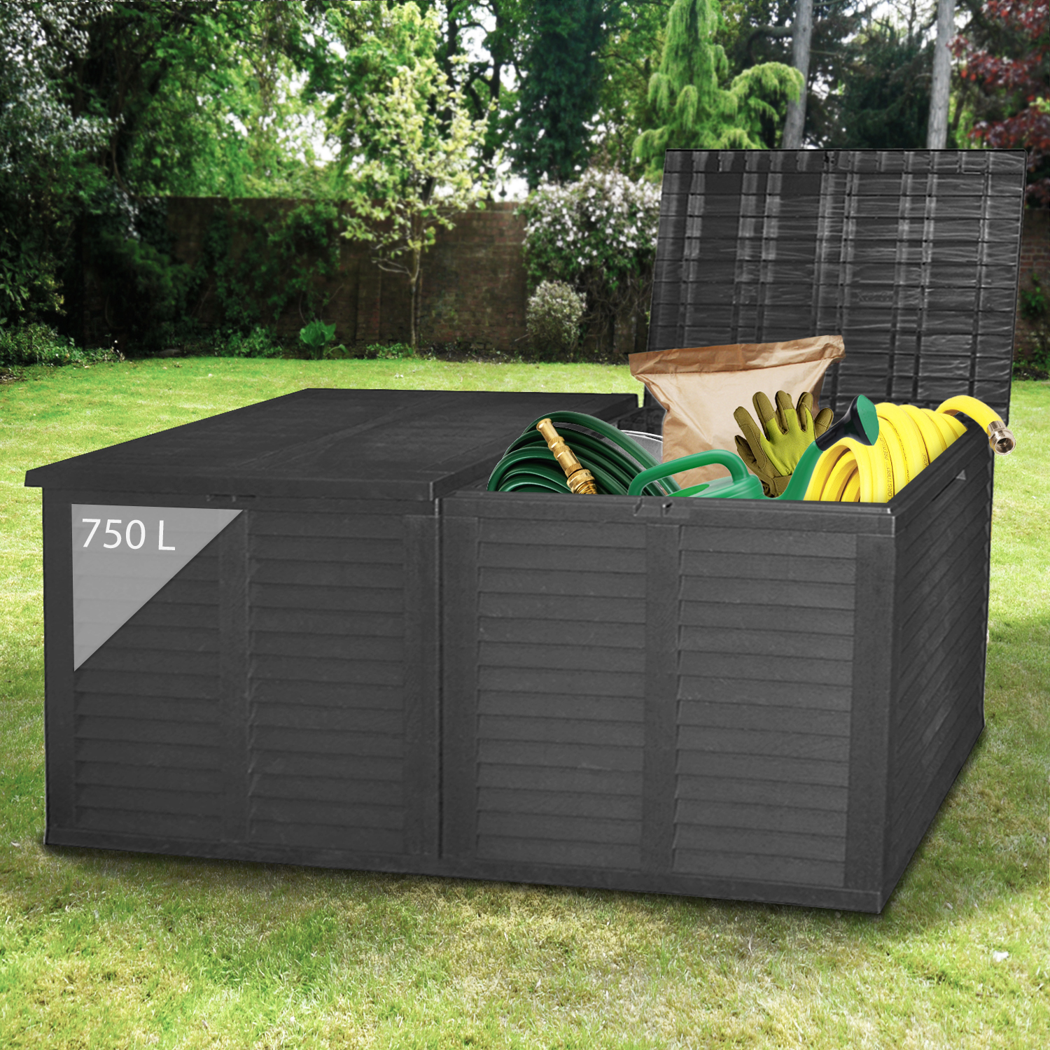 750l Aufbewahrungsbox Rattan Doppel Deckel Kissen Garten Box Outdoor