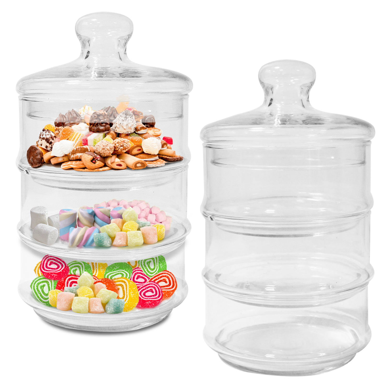 3 Tier Stackable Glass Cookie Sweet Candy Jar Biscuit Storage Container Serving 8711252148267 eBay