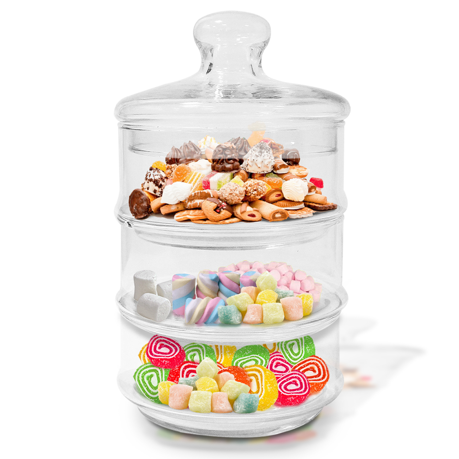 3 Tier Stackable Glass Cookie Sweet Candy Jar Biscuit Storage Container