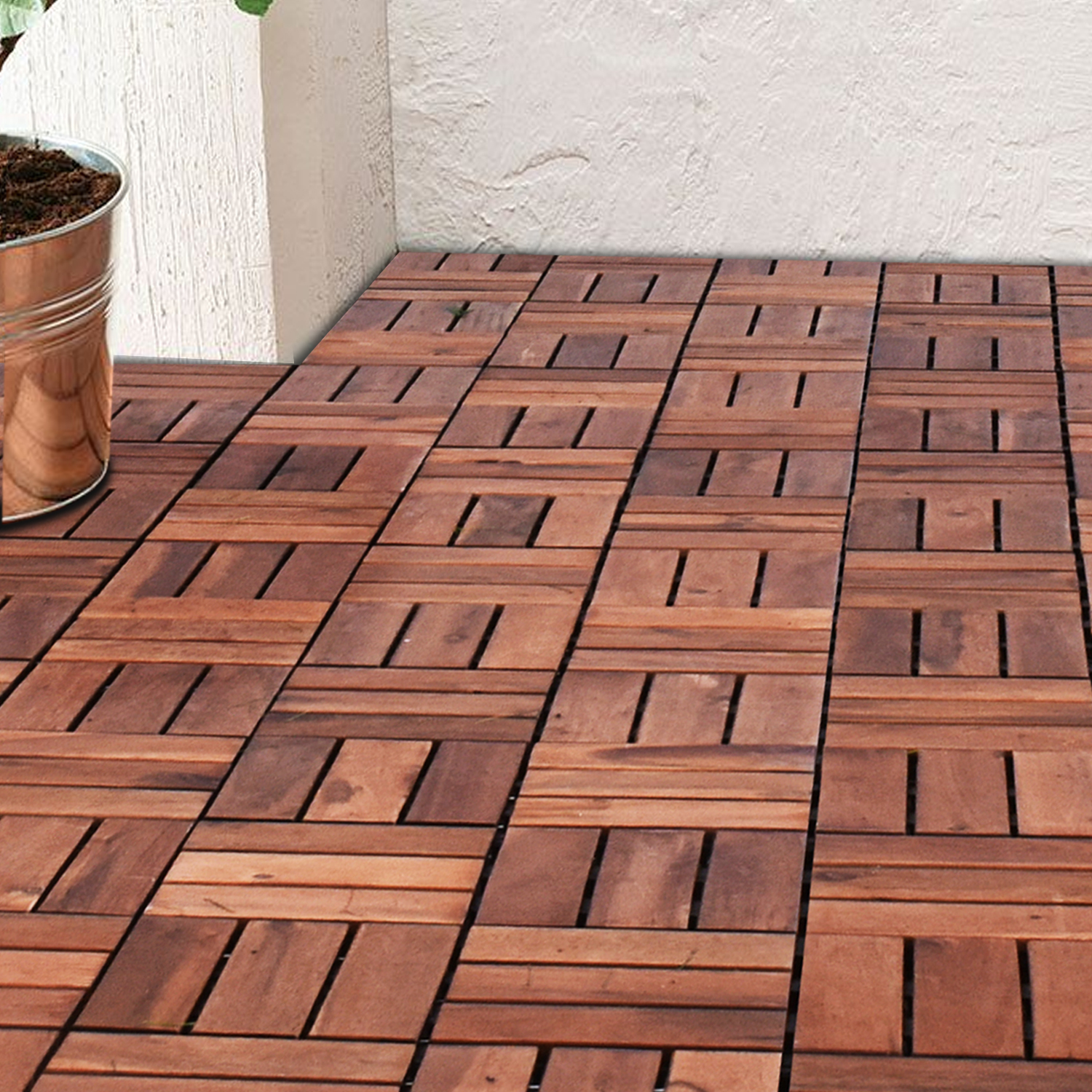 Decking Tiles Hardwood Patio Garden Easy Fit Wooden Balcony Click Deck
