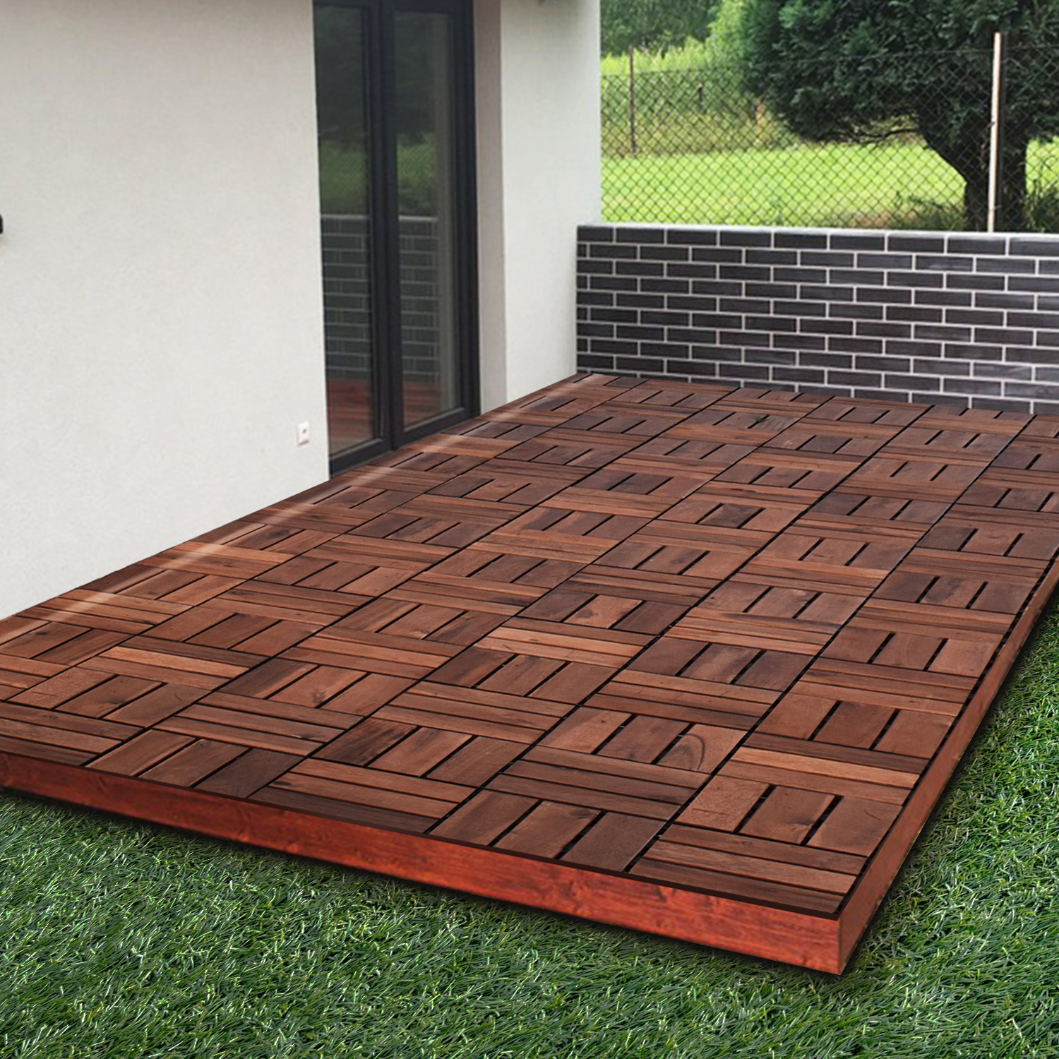 Wooden Click Deck Decking Tiles Easy Fit Hardwood Patio Outdoor Balcony
