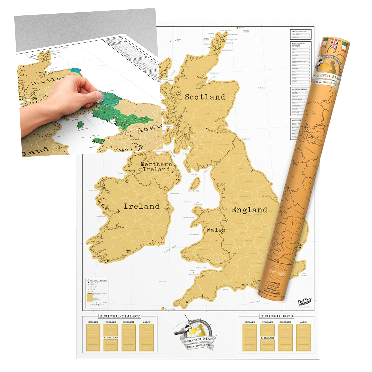 UK Ireland Wall Map Poster Scratch Off Coloured Country Travel Learning
