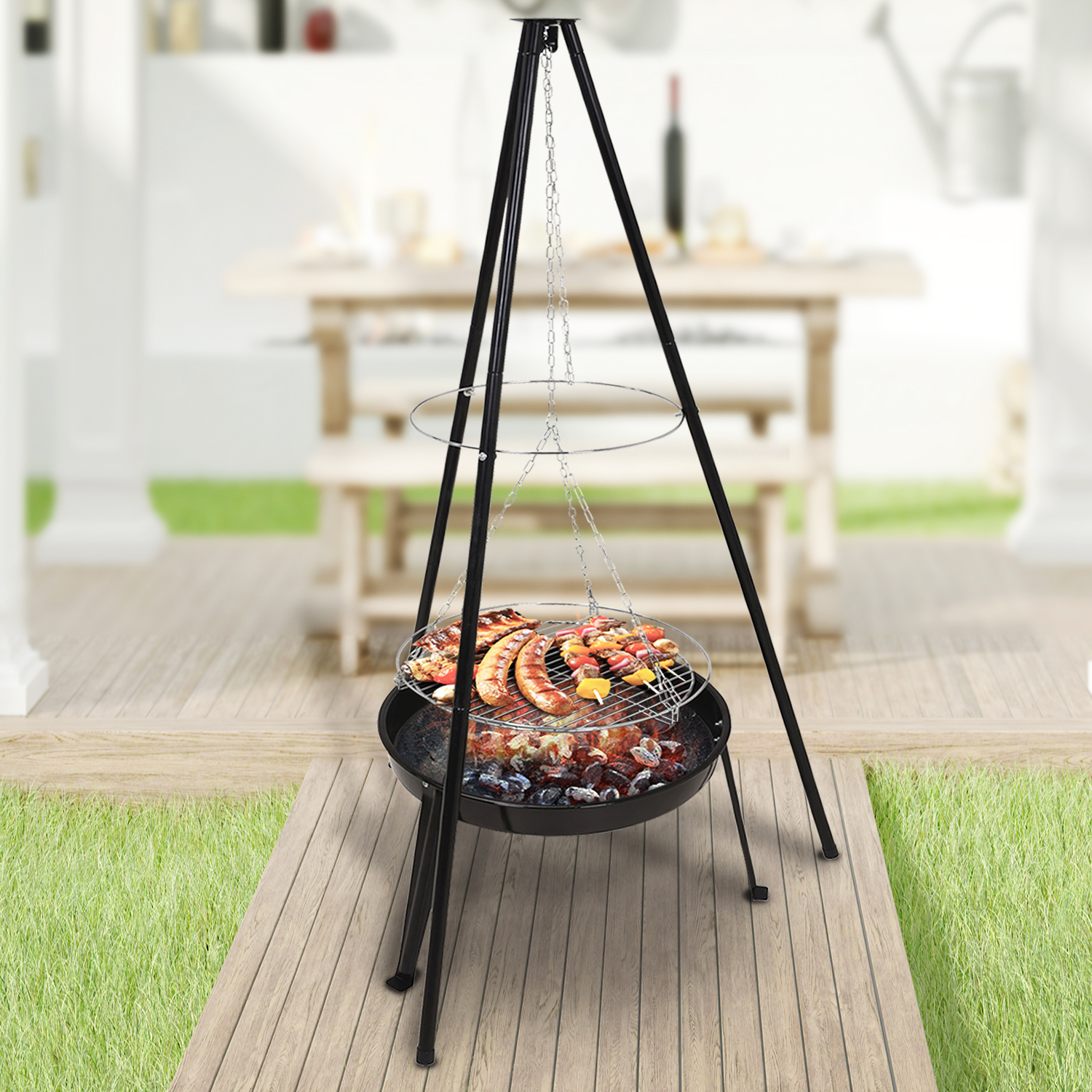 BBQ Firepit Hanging Grill Campfire Outdoor Fire Camping Cooking Patio