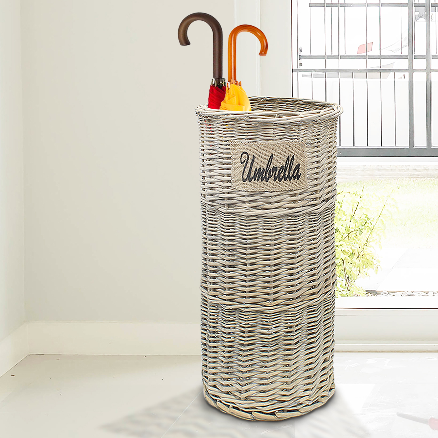 Rattan Umbrella Rack Stand Wicker Basket Holder Bin Brolly Storage