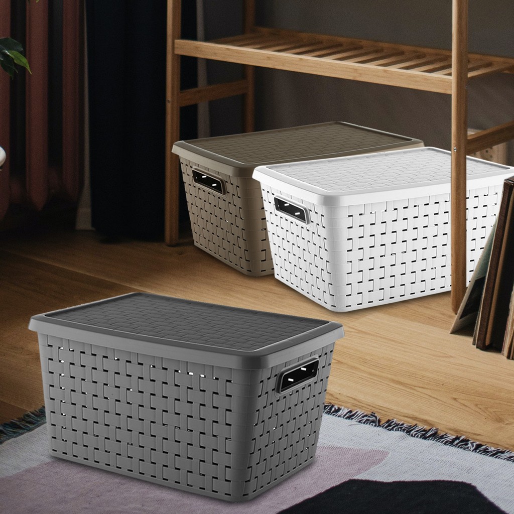 Large 40L Container Box Lid Plastic Rattan Hamper Bin Bedroom Bathroom Bedding eBay