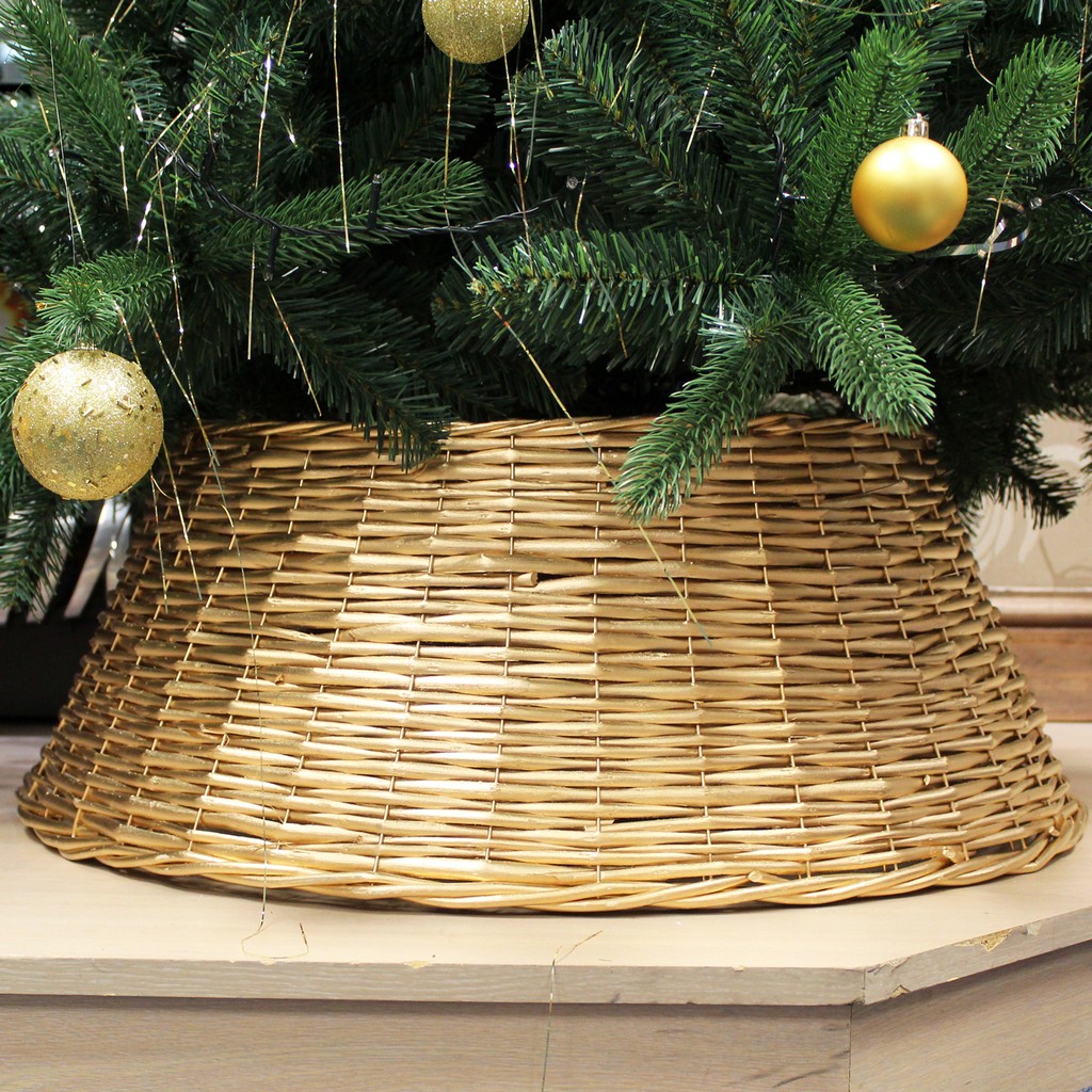 Rattan Christmas Xmas Tree Skirt Wicker Stand Base Basket Cover Floor