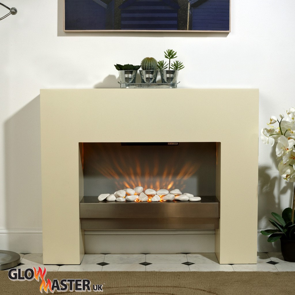 Free Standing Electric Fire MDF Creme Surround Fireplace Flicker Living
