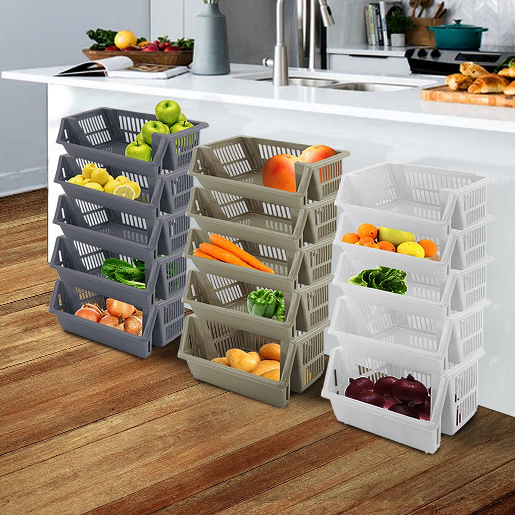 Large Stackable Interlocking Fruit Veg Space Saving Plastic Storage