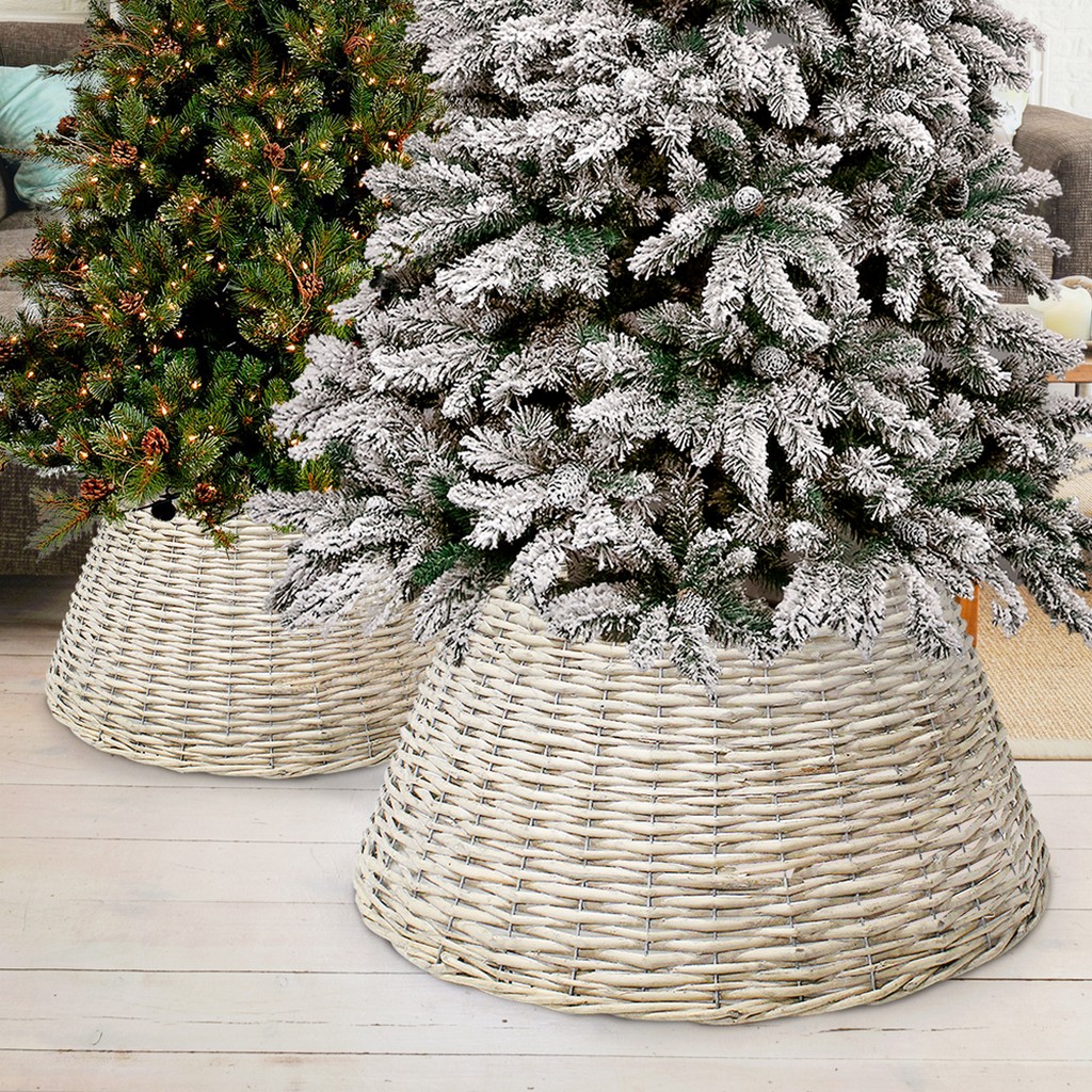 Willow Christmas Tree Base Floor Cover Wicker Skirt Stand Decoration