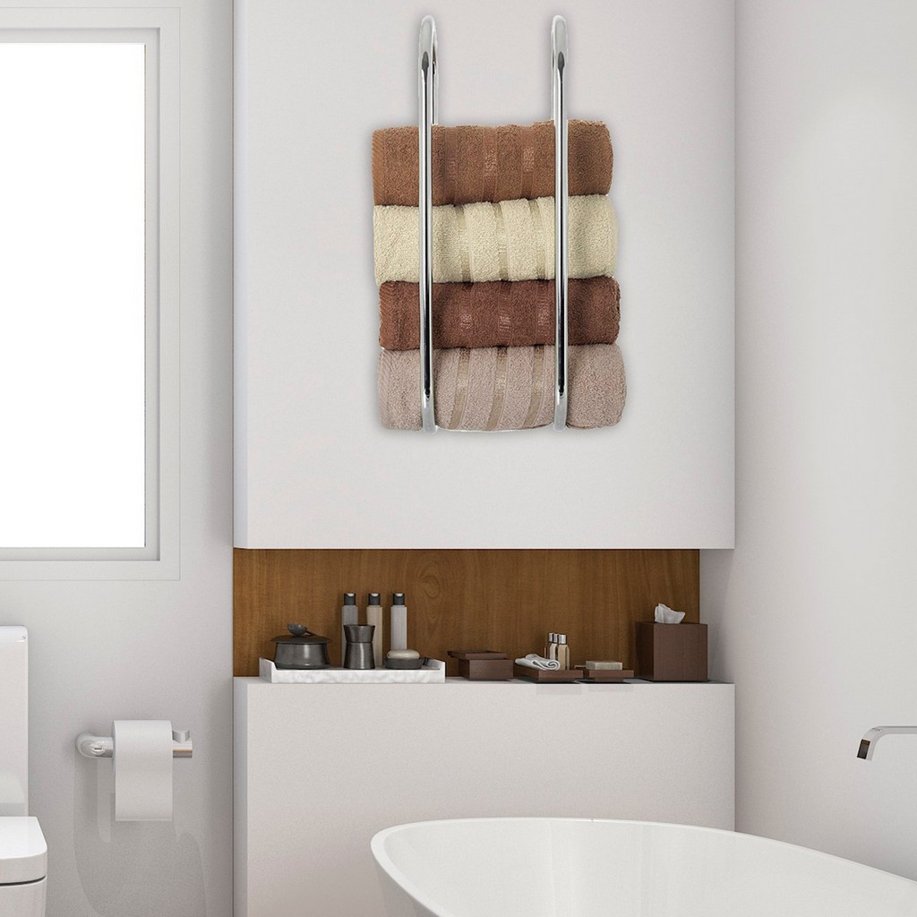 Wall Mounted Chrome Towel Holder Shelf Bathroom Storage Metal Rail Bath
