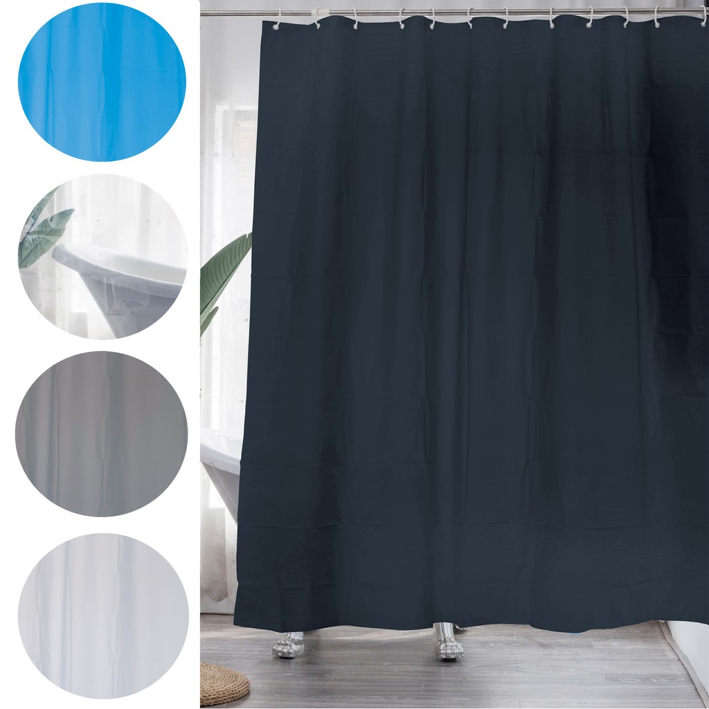 Shower Curtain Bathroom EVA Plastic Plain 12 Rings Hooks Mildew Splash