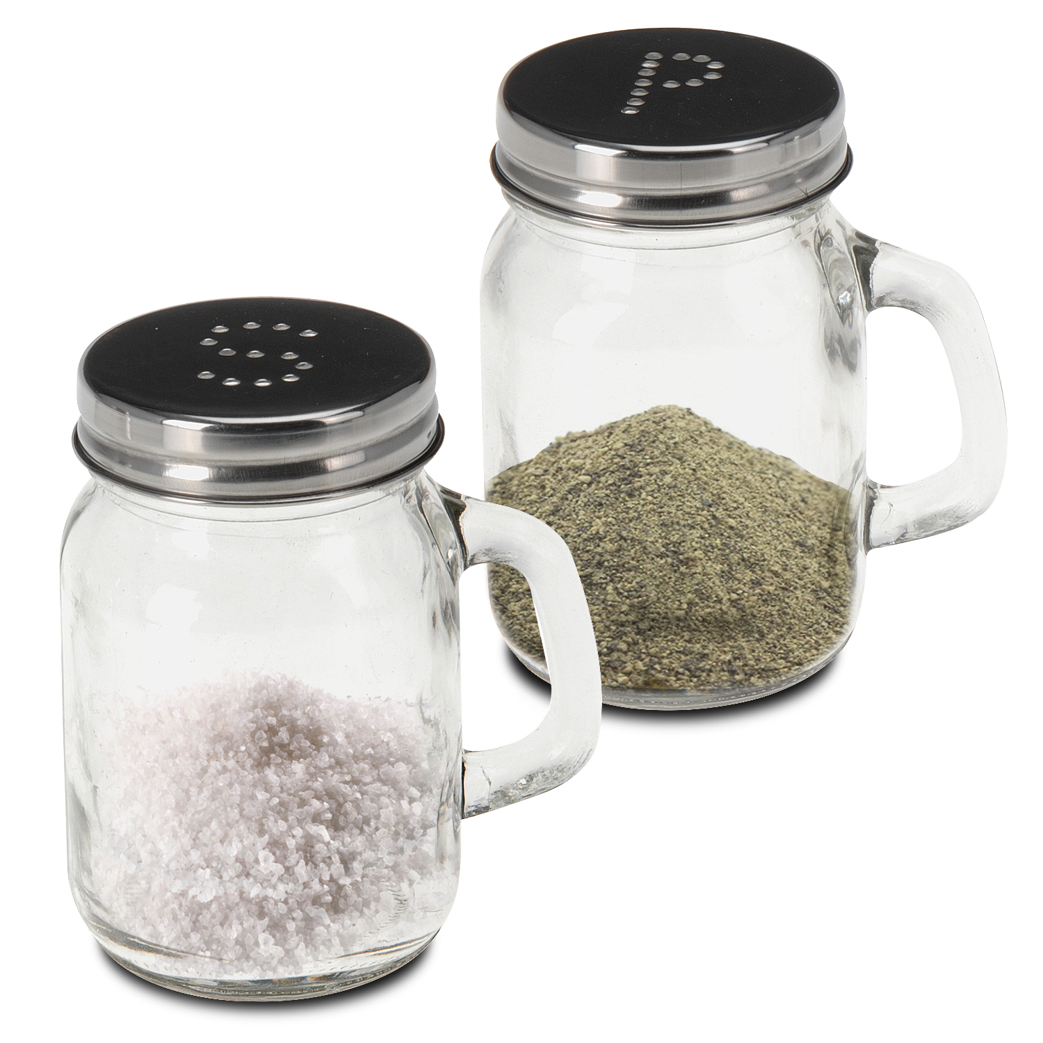 Salt Pepper Pots Set 2 Glass Mason Jars Clear Shaker Kitchen Condiment