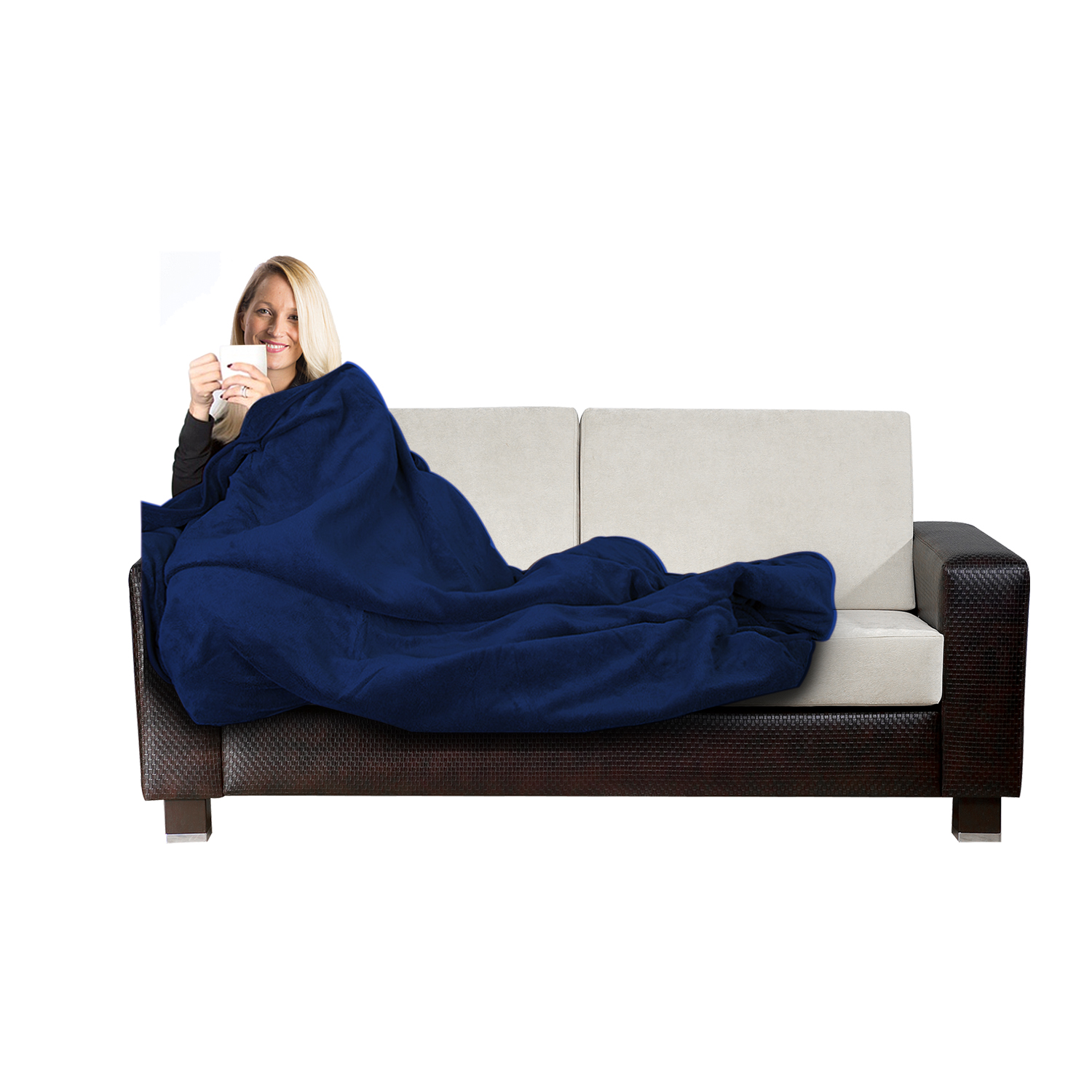 Electric Blanket Heated Throw Navy Over Under Soft Mattress Fleece