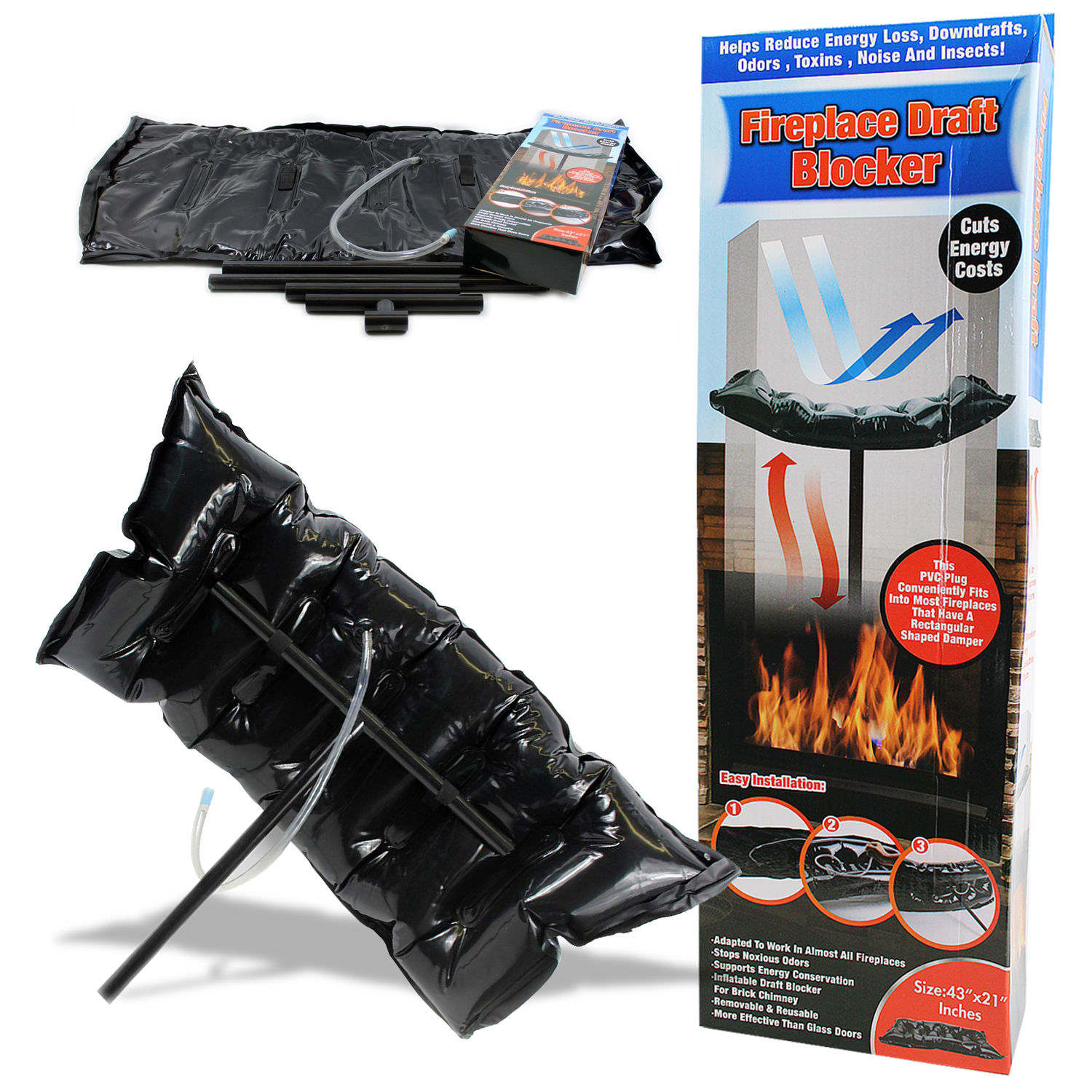 Fireplace Fire Chimney Draft Blocker Balloon Inflatable Insulated